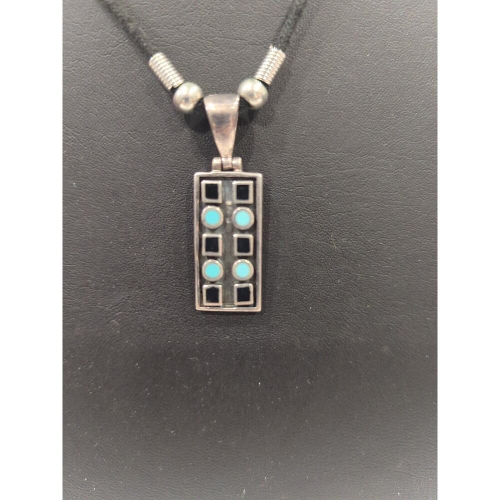 Vintage 925 Sterling Silver Six Square Turquoise Rectangular Pendant